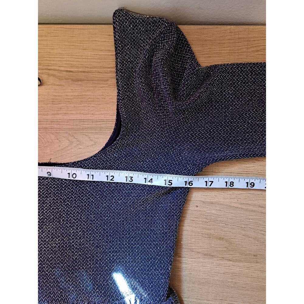 Free People Dark Blue Glitter Long Sleeve Mini Dress Scoop Sz S - Picture 6 of 7